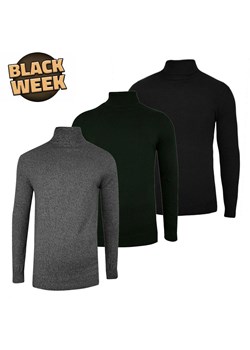 Zestaw Trzech Męskich Golfów - Brave Soul - Czarny, Zieleń (Butelkowy), Popielaty Melanż SWBRShumeZESTAW1 ze sklepu JegoSzafa.pl w kategorii Swetry męskie - zdjęcie 187631003