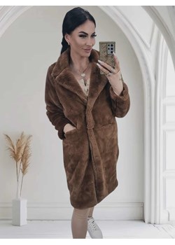 długi ciepły płaszcz futerko laponia z imitacji futra - czekoladowe ciemny brąz ze sklepu STYLOWO w kategorii Futra damskie - zdjęcie 187631011