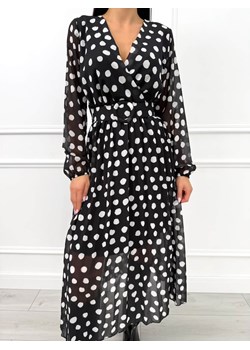 Czarna Kopertowa Sukienka w Grochy ze sklepu ModnaKiecka.pl w kategorii Sukienki - zdjęcie 187635624