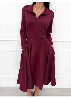 Bordowa Rozkloszowana Sukienka z Kołnierzykiem ze sklepu ModnaKiecka.pl w kategorii Sukienki - zdjęcie 187635654
