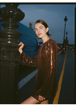 Reserved - Cekinowa sukienka mini - ciemnobrązowy ze sklepu Reserved w kategorii Sukienki - zdjęcie 187635801