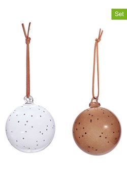 OYOY living design Bombki (2 szt.) w kolorze białym i jasnobrązowym - Ø 7 cm ze sklepu Limango Polska w kategorii Dekoracje bożonarodzeniowe - zdjęcie 187637253