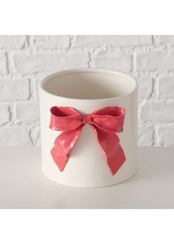 Boltze Osłonka &quot;Bow&quot; w kolorze biało-różowym na doniczkę - wys. 15 cm ze sklepu Limango Polska w kategorii Doniczki i osłonki - zdjęcie 187638101