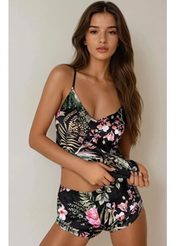 Krótki komplet nocny piżama w kwiaty Alexandrine, Kolor czarno-zielony, Rozmiar S, LivCo Corsetti Fashion ze sklepu Primodo w kategorii Piżamy damskie - zdjęcie 187642374