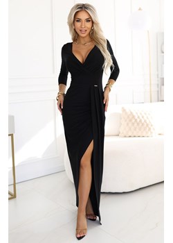 Elegancka długa sukienka z rozcięciem czarna 404-13, Kolor czarny, Rozmiar L, Numoco ze sklepu Primodo w kategorii Sukienki - zdjęcie 187642510