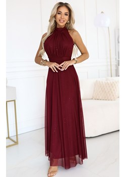 Długa suknia z brokatowym akcentem bordowa 636-1 VERONICA, Kolor bordowy, Rozmiar one size, NUMOCO BASIC ze sklepu Primodo w kategorii Sukienki - zdjęcie 187642530