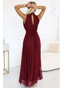Długa suknia z brokatowym akcentem bordowa 636-1 VERONICA, Kolor bordowy, Rozmiar one size, NUMOCO BASIC ze sklepu Primodo w kategorii Sukienki - zdjęcie 187642531