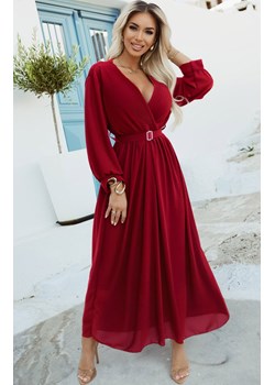 Elegancka plisowana sukienka maxi z paskiem bordowa 639-1, Kolor bordowy, Rozmiar one size, NUMOCO BASIC ze sklepu Primodo w kategorii Sukienki - zdjęcie 187642540