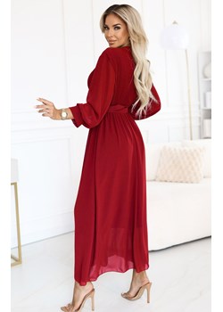 Elegancka plisowana sukienka maxi z paskiem bordowa 639-1, Kolor bordowy, Rozmiar one size, NUMOCO BASIC ze sklepu Primodo w kategorii Sukienki - zdjęcie 187642541
