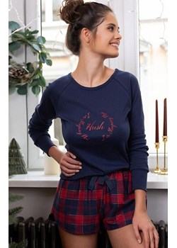 Bawełniana piżama damska bluzka z długim rękawem i krótkie spodenki Clarissa, Kolor granatowo-czerwony, Rozmiar S, SENSIS ze sklepu Primodo w kategorii Piżamy damskie - zdjęcie 187642550