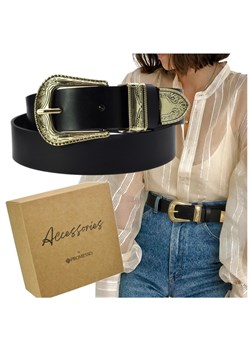 PASEK DAMSKI SKÓRA NATURALNA ZŁOTA KLAMRA RETRO VINTAGE ze sklepu PROMESSO w kategorii Paski damskie - zdjęcie 187643543