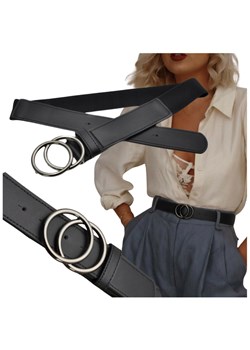 GUMOWY PASEK DO SUKIENKI SWETRA DAMSKI SKÓRA EKO KLAMRA CIEMNE SREBRO ze sklepu PROMESSO w kategorii Paski damskie - zdjęcie 187643544