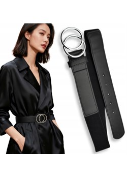 GUMOWY PASEK DO SUKIENKI SWETRA DAMSKI SKÓRA EKO KLAMRA SREBRO ze sklepu PROMESSO w kategorii Paski damskie - zdjęcie 187643553