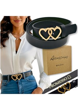 POLSKI PASEK DAMSKI SKÓRA ZŁOTA KLAMRA DWA SERCA ze sklepu PROMESSO w kategorii Paski damskie - zdjęcie 187643561