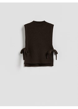 Reserved - Dzianinowy kołnierz z wiązaniem - ciemnobrązowy ze sklepu Reserved w kategorii Kamizelki damskie - zdjęcie 187645010