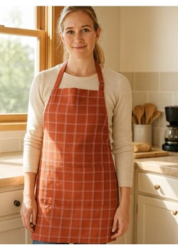 Sinsay - Fartuch kuchenny z kieszenią w kratkę - pomarańczowy ze sklepu Sinsay w kategorii Fartuchy kuchenne - zdjęcie 187646081
