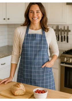 Sinsay - Fartuch kuchenny z kieszenią w kratkę - granatowy ze sklepu Sinsay w kategorii Fartuchy kuchenne - zdjęcie 187646082