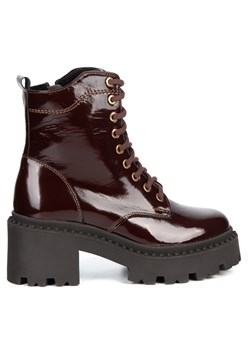 Botki damskie skórzane Olivier 404BB sznurowane na słupku z zamkiem bordowe ze sklepu butyolivier w kategorii Botki - zdjęcie 187647441