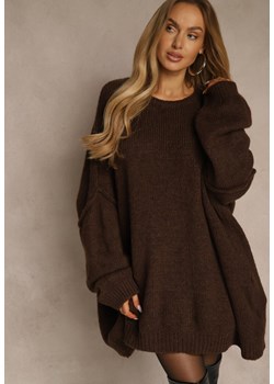 Brązowy Sweter Oversize z Wełną i Wiskozą Fedolina ze sklepu renee.pl w kategorii Swetry damskie - zdjęcie 187648120