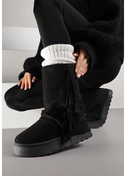 Czarne Botki Śniegowce z Wywiniętą Cholewką Zdobioną Frędzlami Sewela ze sklepu renee.pl w kategorii Śniegowce damskie - zdjęcie 187648152