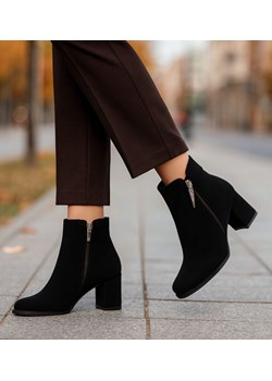 Wizytowe czarne botki damskie na obcasie /E9-2 18542 W4/ ze sklepu Pantofelek24.pl w kategorii Botki - zdjęcie 187648200