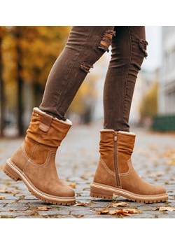 Zimowe botki saszki z ociepleniem Brązowe /G9-3 18540 G388/ ze sklepu Pantofelek24.pl w kategorii Botki - zdjęcie 187648202