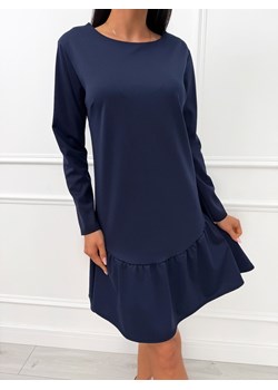 Granatowa Sukienka z Falbanką ze sklepu ModnaKiecka.pl w kategorii Sukienki - zdjęcie 187651710