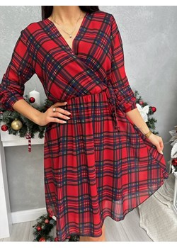 Czerwona Sukienka w Kratę z Wiązaniem ze sklepu ModnaKiecka.pl w kategorii Sukienki - zdjęcie 187651764