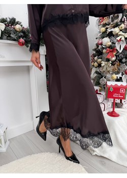 Czekoladowa Satynowa Spódnica z Koronką ze sklepu ModnaKiecka.pl w kategorii Spódnice - zdjęcie 187651911