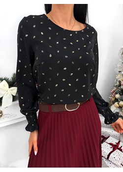Czarna Bluzka ze Złotym Wzorem ze sklepu ModnaKiecka.pl w kategorii Bluzki damskie - zdjęcie 187651944