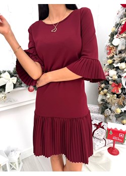 Bordowa Sukienka z Plisowanymi Wstawkami ze sklepu ModnaKiecka.pl w kategorii Sukienki - zdjęcie 187651951