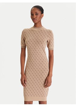 Guess Sukienka dzianinowa W3YK39 Z37K0 Beżowy Slim Fit ze sklepu MODIVO w kategorii Sukienki - zdjęcie 187653771
