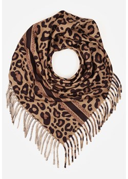 Ciemnobrązowy Wiskozowy Szalik w Panterkę Wykończony Frędzlami Alefera ze sklepu renee.pl w kategorii Szaliki i chusty damskie - zdjęcie 187665642