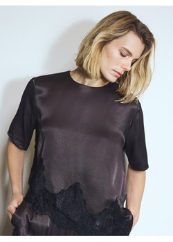 Reserved - Asymetryczny top z koronką - ciemnobrązowy ze sklepu Reserved w kategorii Bluzki damskie - zdjęcie 187665704