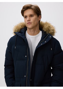 Reserved - Pikowana parka z kapturem - granatowy ze sklepu Reserved w kategorii Parki męskie - zdjęcie 187666204