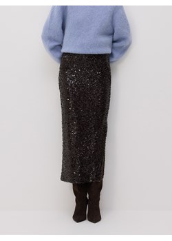 Reserved - Cekinowa spódnica midi - ciemnobrązowy ze sklepu Reserved w kategorii Spódnice - zdjęcie 187666320