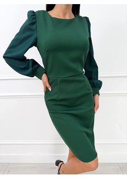 Zielona Połyskująca Sukienka z Ozdobnymi Rękawami ze sklepu ModnaKiecka.pl w kategorii Sukienki - zdjęcie 187667244