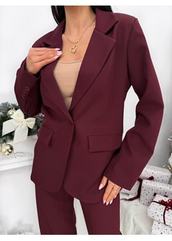 Burgundowa Elegancka Marynarka ze sklepu ModnaKiecka.pl w kategorii Marynarki damskie - zdjęcie 187667284
