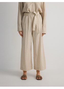 Reserved - Spodnie culotte z dodatkiem lnu - beżowy ze sklepu Reserved w kategorii Spodnie damskie - zdjęcie 187667432