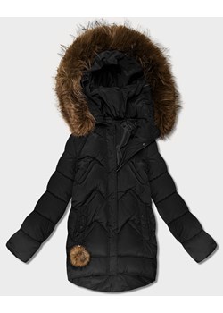 Puchowa zimowa kurtka damska z dużym kapturem czarna (KK60588) ze sklepu goodlookin.pl w kategorii Kurtki damskie - zdjęcie 187668990