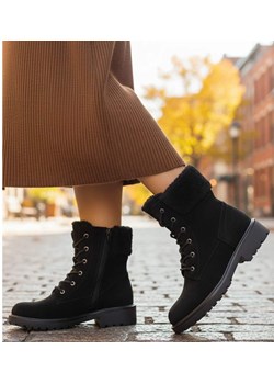 Czarne ocieplane botki workery sznurowane /A10-118576 W386/ ze sklepu Pantofelek24.pl w kategorii Workery damskie - zdjęcie 187669813