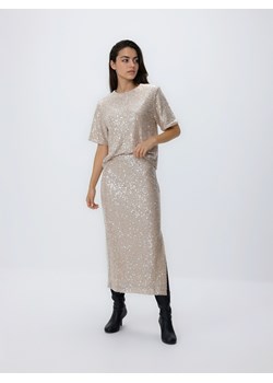 Reserved - Cekinowa spódnica midi - kremowy ze sklepu Reserved w kategorii Spódnice - zdjęcie 187670941