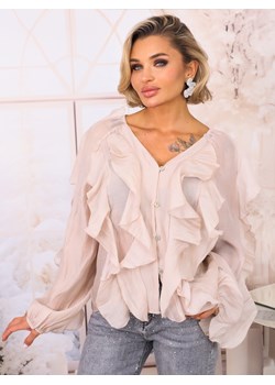 KOSZULA Z FALBANAMI ZAPINANA NA GUZIKI- BEŻOWA ze sklepu olika.com.pl w kategorii Koszule damskie - zdjęcie 187677574