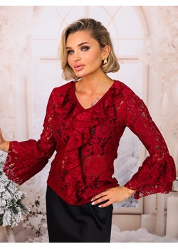 BLUZKA KORONKOWA Z FALBANAMI- BORDOWA ze sklepu olika.com.pl w kategorii Bluzki damskie - zdjęcie 187677613