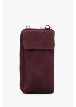 Estro: Bordowa portmonetka damska z włoskiego weluru naturalnego Premium ze sklepu Estro w kategorii Portfele damskie - zdjęcie 187677823