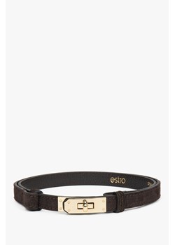 Estro: Elegancki ciemnobrązowy pasek damski z włoskiego weluru naturalnego Premium ze sklepu Estro w kategorii Paski damskie - zdjęcie 187677852