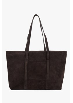 Estro: Ciemnobrązowa shopperka damska z włoskiego weluru naturalnego Premium ze sklepu Estro w kategorii Torby Shopper bag - zdjęcie 187677861