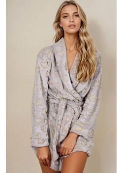 Szlafrok damski z motywem serduszek Luna, Kolor szary-wzór, Rozmiar S, Momenti per me ze sklepu Intymna w kategorii Szlafroki damskie - zdjęcie 187678784