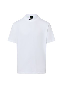 BOSS Green Koszulka męska - kołnierzyk typu tee Mężczyźni Bawełna biały jednolity ze sklepu vangraaf w kategorii T-shirty męskie - zdjęcie 187680192