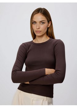 Reserved - Longsleeve w prążek - ciemnobrązowy ze sklepu Reserved w kategorii Bluzki damskie - zdjęcie 187680482